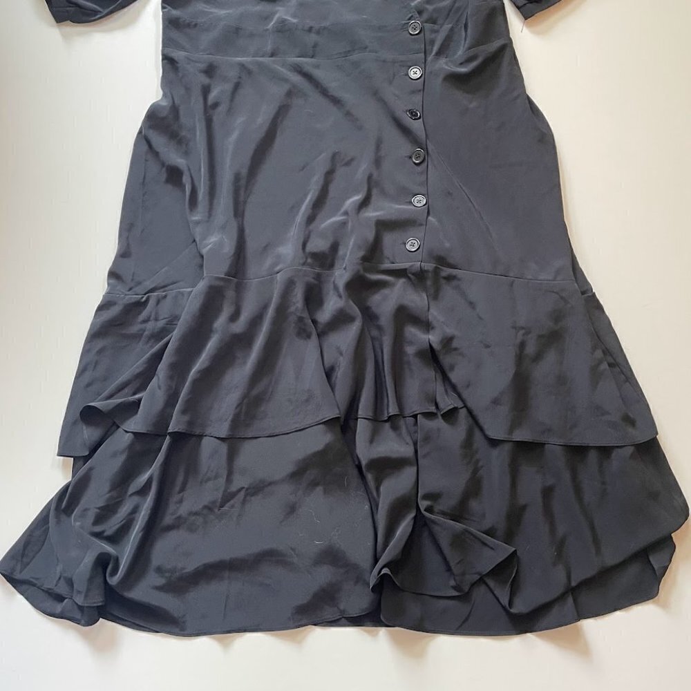 City Chic Black Dress Asymmetrical Button Tiered Ruffle V Neck Salas Wedding S - Picture 5 of 10